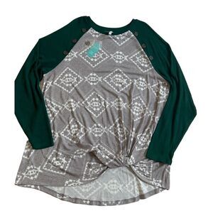 Maurices Gray Green Long Sleeve Shirt 1X